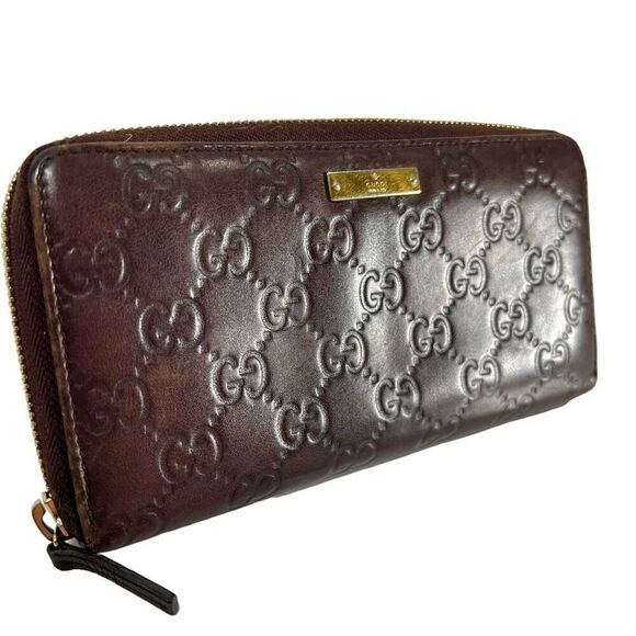 GUCCI Brown Leather Authentic Guccissima Monogram Long Zippered Wallet - Picture 12 of 12